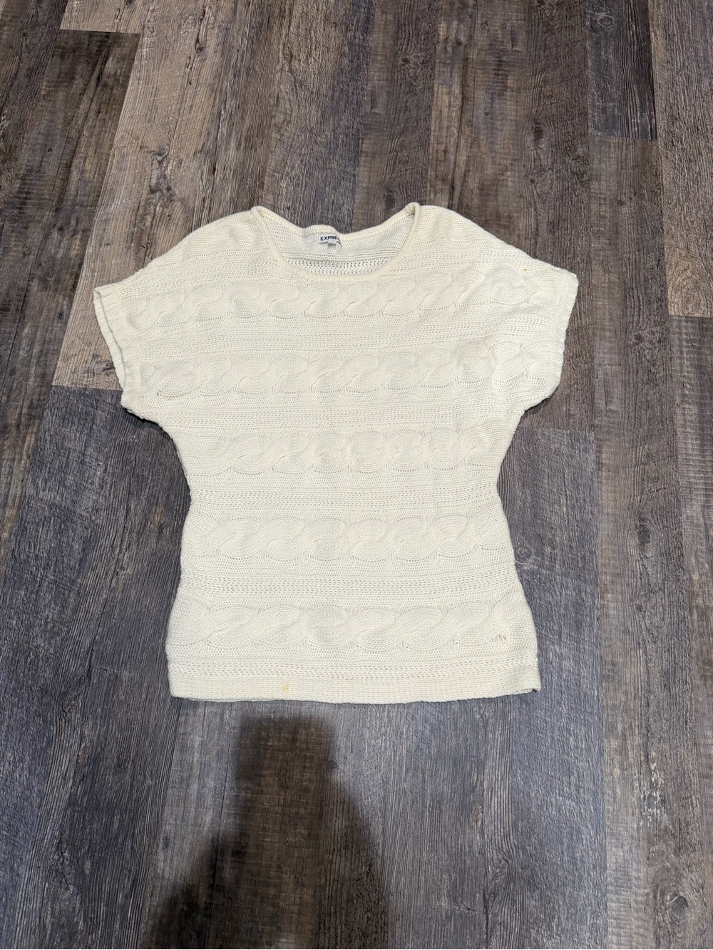 Express Cream Cable Knit Short-Sleeve Crewneck Sweater